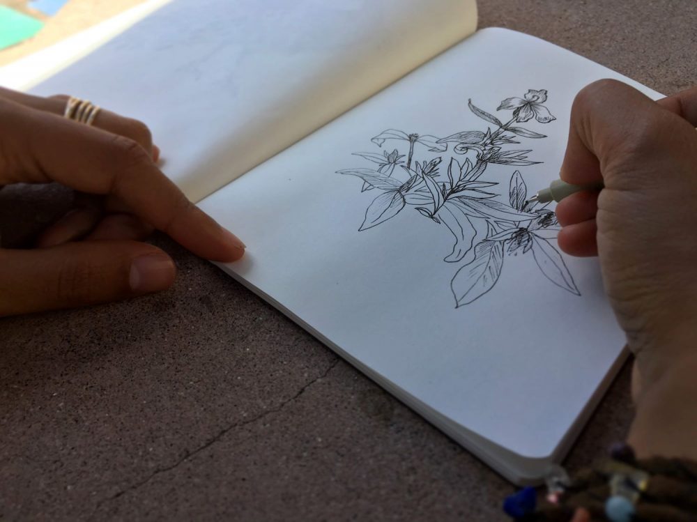 Nalena Kumar drawing in sketchbook